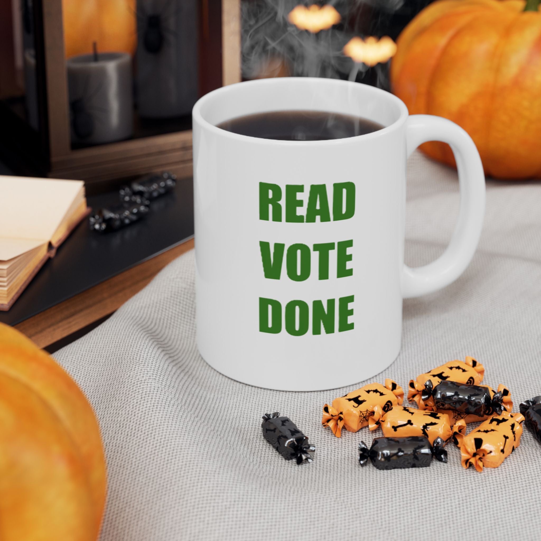 READ VOTE DONE GREEN Ceramic Mug, (11oz, 15oz)