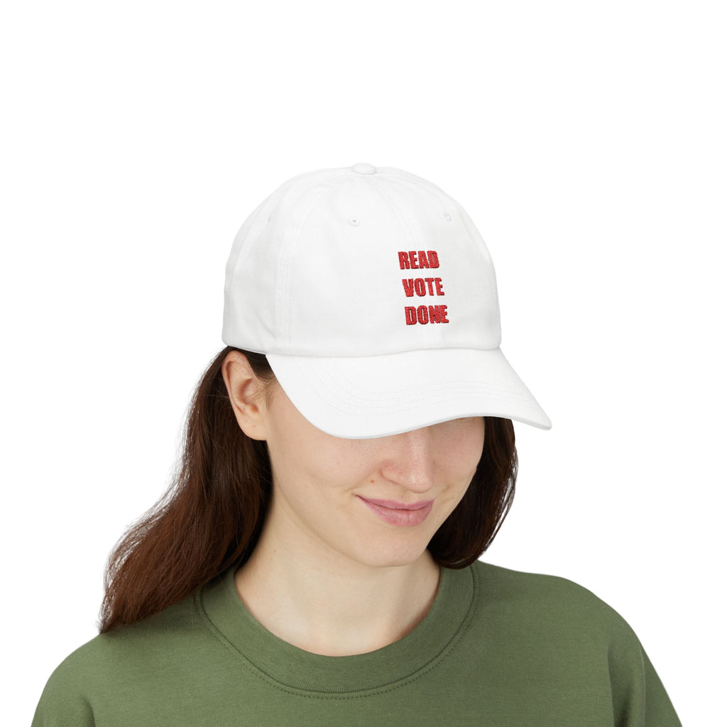 READ VOTE DONE RED Classic Dad Cap