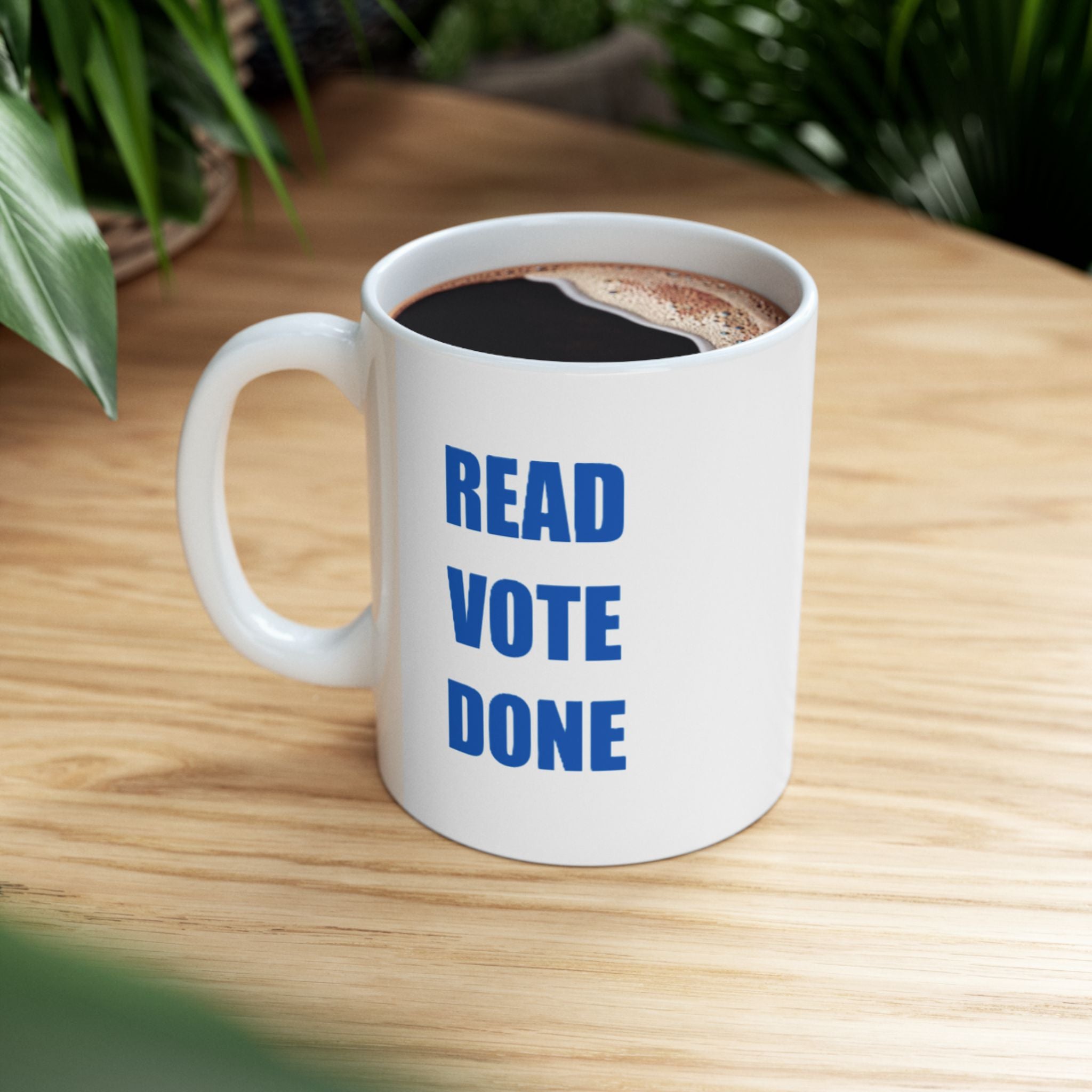 READ VOTE DONE BLUE Ceramic Mug, (11oz, 15oz)