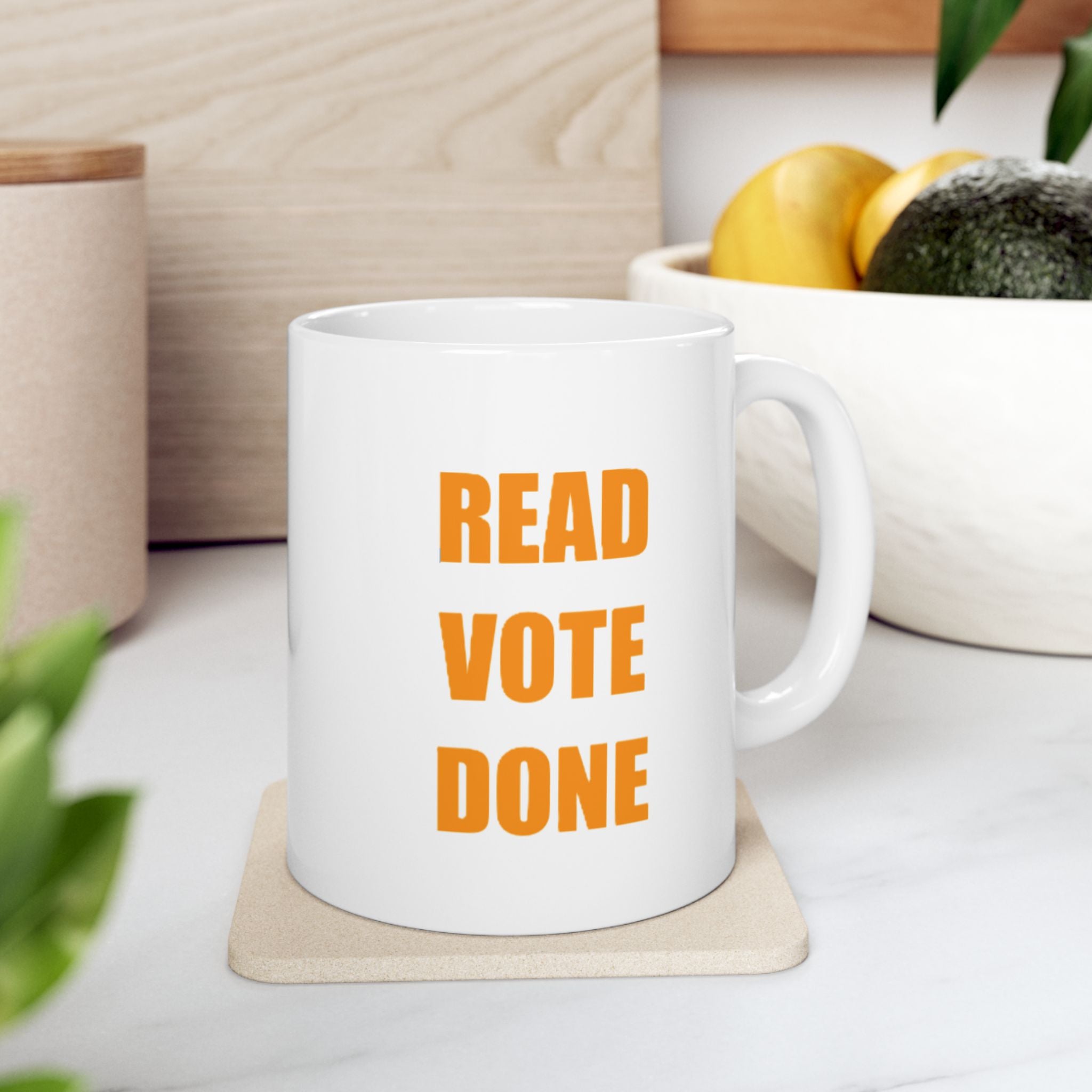 READ VOTE DONE AMBER Ceramic Mug, (11oz, 15oz)
