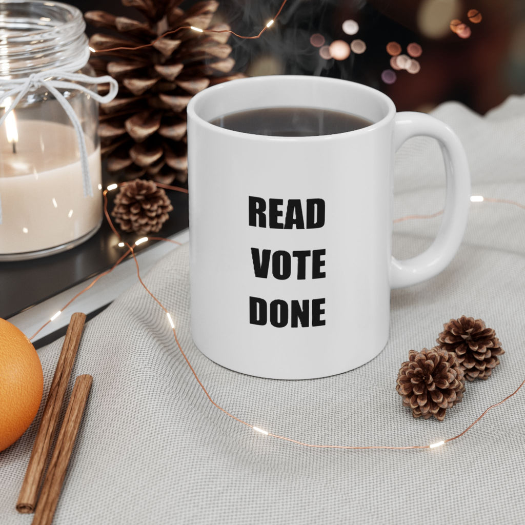 READ VOTE DONE BLACK Ceramic Mug, (11oz, 15oz)