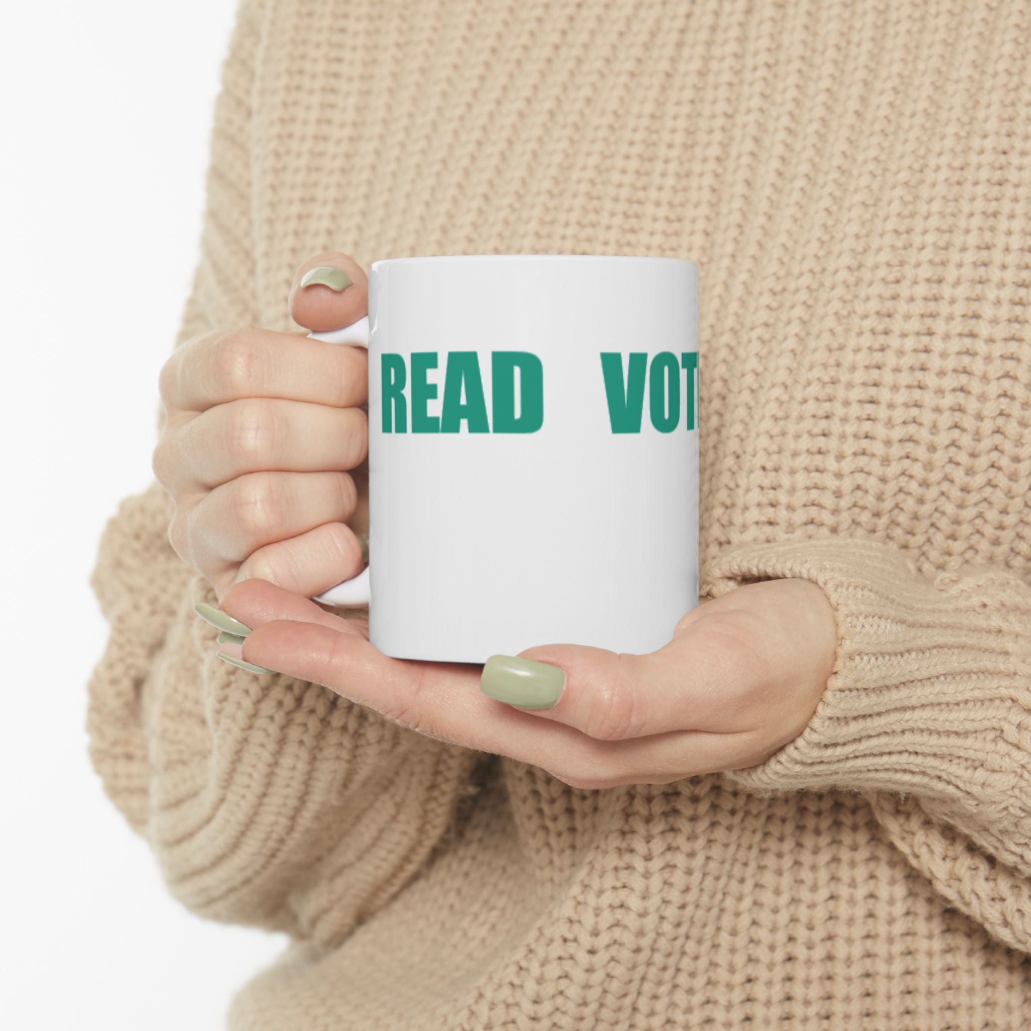 READ VOTE DONE HORIZON TEAL Ceramic Mug, (11oz, 15oz)