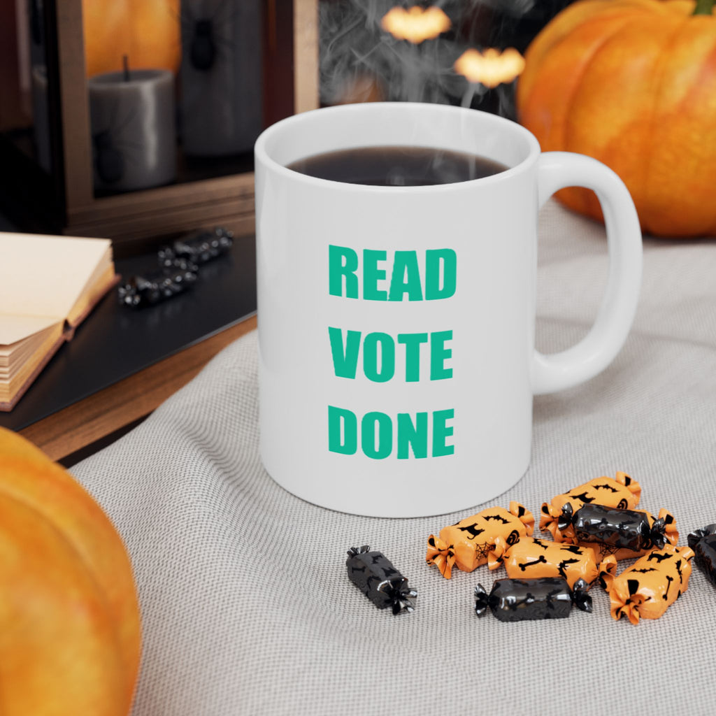 READ VOTE DONE TEAL Ceramic Mug, (11oz, 15oz)