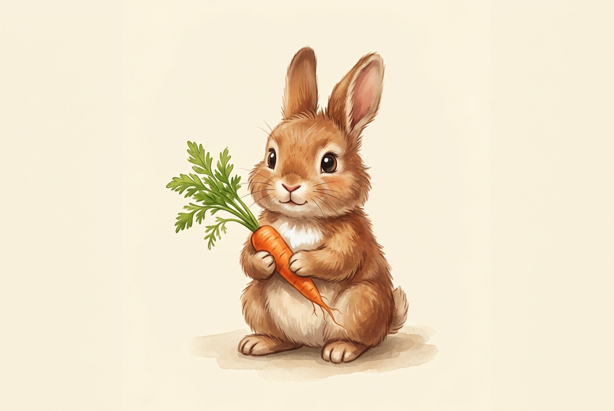 A rabbit holding a carrot